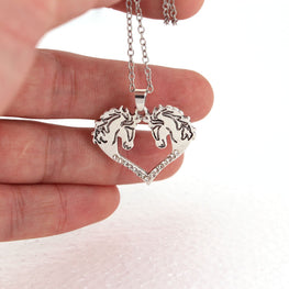 Double Horse Head Heart Necklace