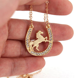 Running Horse and Horseshoe Necklace